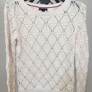 Tommy Hilfiger Ivory Crochet Knit Pom Sweater